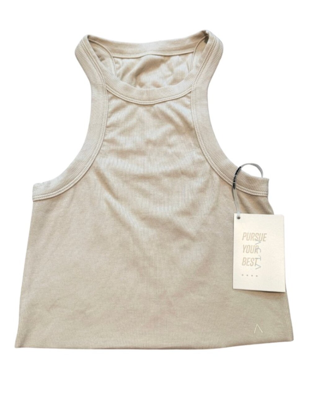 Acta Wear Cream Ribbed High Neck Crop Tank Top NWT Size S